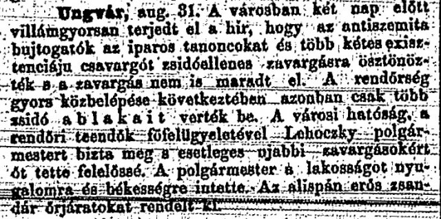 Részlet az „A zendülő vidék.” c. cikkből (Forrás: Budapesti Hírlap, 1883. 09. 01, 4. o.)
